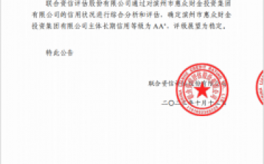 喜報丨熱烈慶祝濱州市惠眾財金投資集團有限公司主體信用評級成功獲評AA+